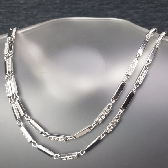 Silver Rhinestone Bar Link Chain Necklace Taylor - Picture 1 of 6